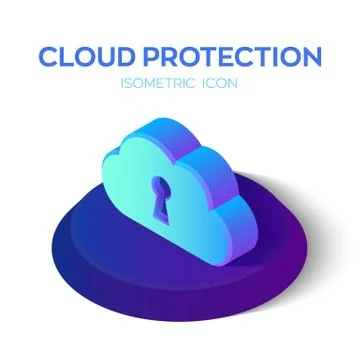 Cloud Protection Isometric Icon. Cloud Sign. Security Shield. Created For Mob Stock Illustration