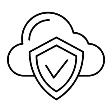 Cloud protection thin line icon. Cloud with shield vector illustration isolated イラスト素材