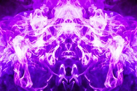 Cloud of purple smoke  in the form of a skull, monster, dragon  on a black is Stock Photos