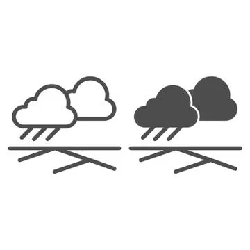 Cloud of rain and field line and glyph icon. Rain under field vector Stock Illustration