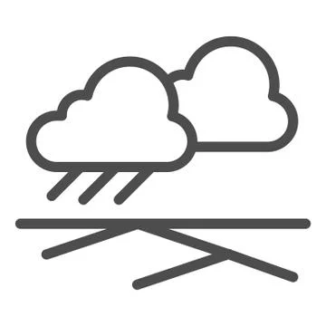 Cloud of rain and field line icon. Rain under field vector illustration isolated Stock Illustration