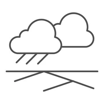 Cloud of rain and field thin line icon. Rain under field vector illustration Stock Illustration