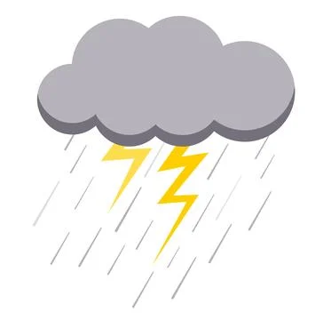 Cloud rain and lightning bad weather icon isolated on white background. Stock Illustration