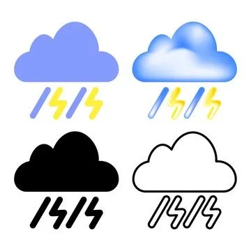 Cloud with rain and lightning icon set for storm and thunder weather forecast Stock Illustration