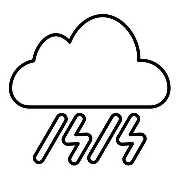 Cloud with rain and lightning outline icon for weather forecast. Storm Stock Illustration