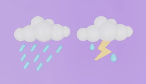 Cloud with rain and lightning, Weather set emoji icon Stock Illustration