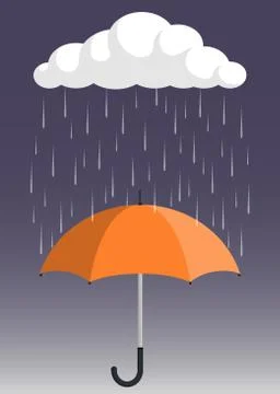 Cloud, rain and opened umbrella in the rain. Flat style vector illustration. Stock Illustration