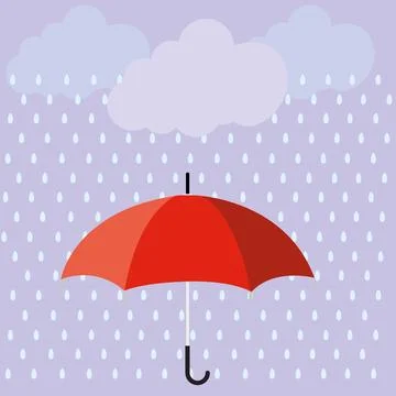 Cloud, rain and opened umbrella in the rain. Flat style vector illustration Illustrazione stock