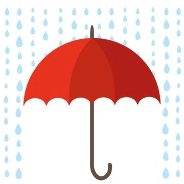 Cloud, rain and opened umbrella in the rain. Flat style vector illustration Stock Illustration