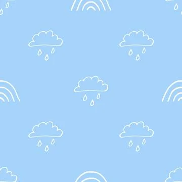 A cloud with rain and a rainbow. A cute, minimalist set of wall art for the c Stock Illustration