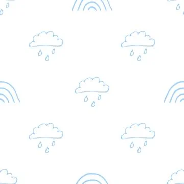 A cloud with rain and a rainbow. A cute, minimalist set of wall art for the.. Stock Illustration