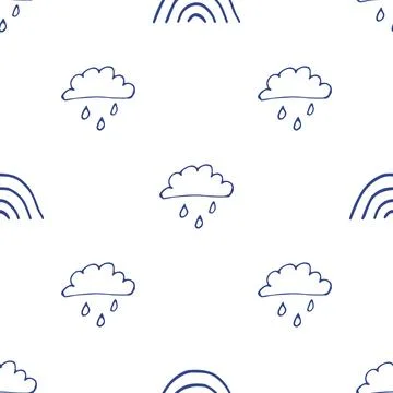 A cloud with rain and a rainbow. A cute, minimalist set of wall art for the.. Stock Illustration