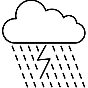 Cloud With Rain And Thunder Outline Icon Vector Stock Illustration