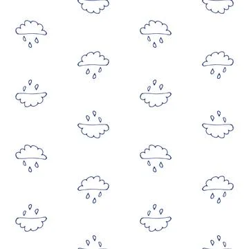 A cloud with rain drawn by hand. A cute, minimalist set of wall art for the.. Stock Illustration