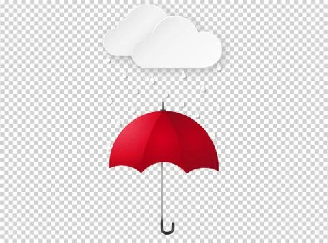 Cloud rain drop on red umbrella isolate on png or transparent  background, ra Stock Illustration
