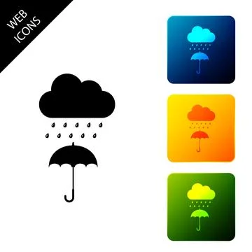 Cloud with rain drop on umbrella icon isolated. Set icons colorful square Stock Illustration