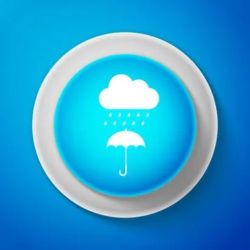 Cloud with rain drop on umbrella icon isolated on blue background. Circle blue Ilustração Stock