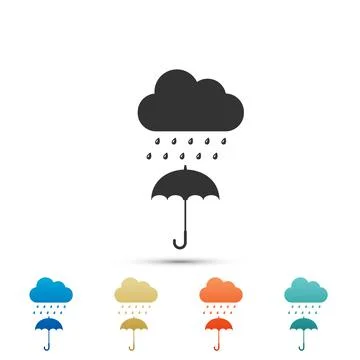 Cloud with rain drop on umbrella icon isolated on white background. Set elements Stock Illustration