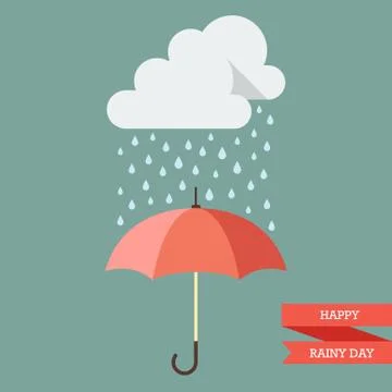 Cloud with Rain drop on umbrella Stock Illustration