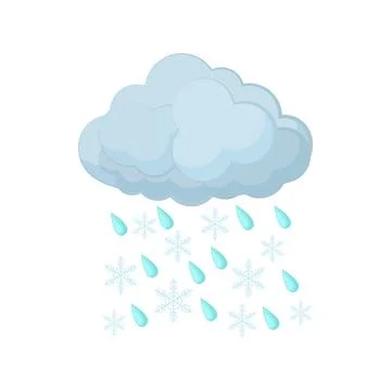 Cloud with rain drops and snowflakes icon Stock Illustration