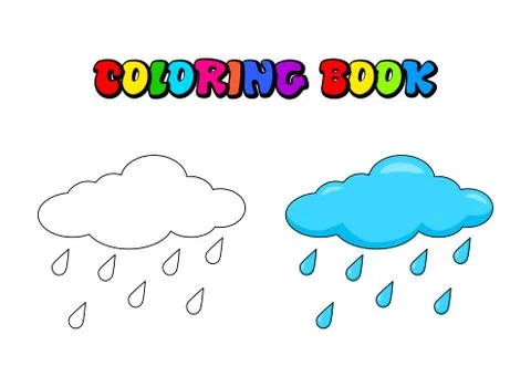 Cloud with rain drops Coloring book for children. Vector water drops outline  Stock Illustration