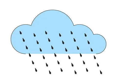 Cloud with rain drops flat line color vector object Illustrazione stock