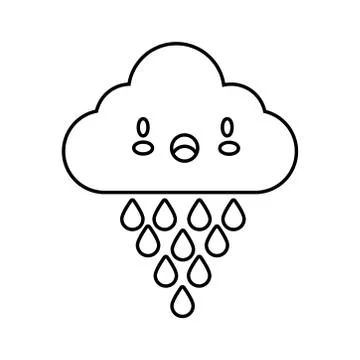 Cloud with rain drops kawaii comic character line style Stock Illustration