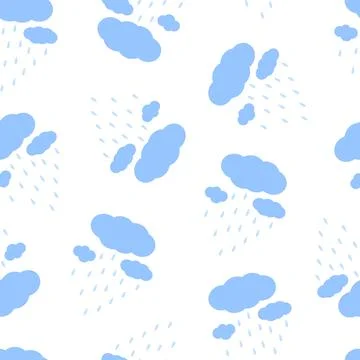 Cloud with rain drops seamless pattern simple cartoon vector illustration Stock Illustration