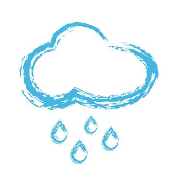 Cloud with rain, falling drops, blue hand-drawn chalk illustration. Vector cu Stock Illustration