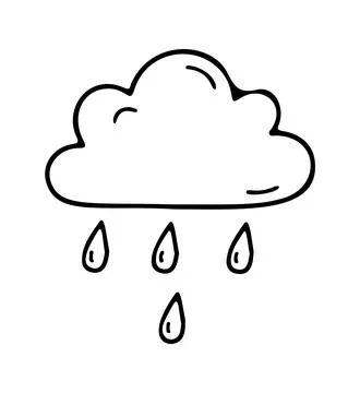 A cloud with rain falling from it icon doodle hand drawn. Outline line draw.. Stock Illustration