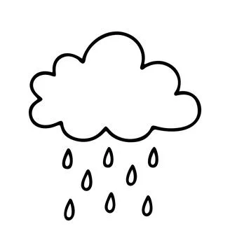 A cloud with rain falling from it icon doodle hand drawn. Outline line draw.. Stock Illustration