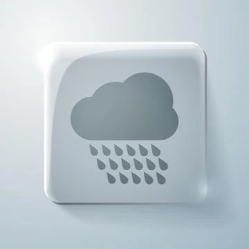 Cloud rain. glass square icon with highlights Stock Illustration