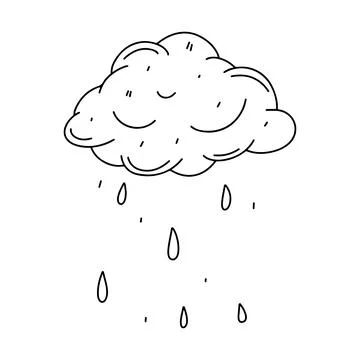 Cloud with rain in hand drawn doodle style. Raining cloud icon. Vector illust Stock Illustration
