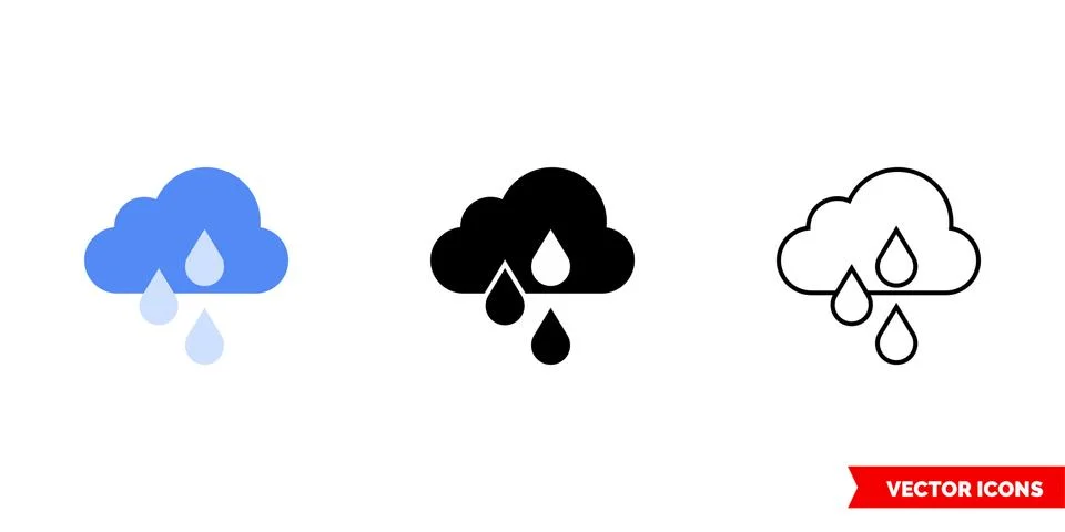 Cloud with rain icon of 3 types color, black and white, outline. Isolated vector Stock Illustration