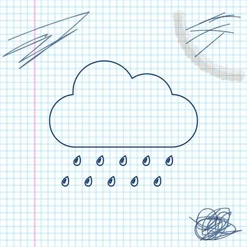 Cloud with rain line sketch icon isolated on white background. Rain nimbus cloud Illustrazione stock