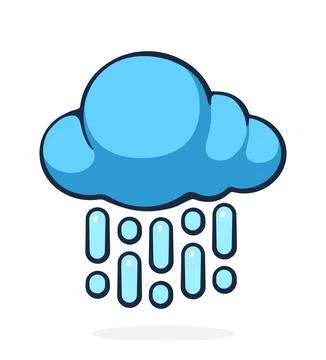 Cloud with rain. Weather symbol. Vector illustration. Hand drawn cartoon Stock Illustration