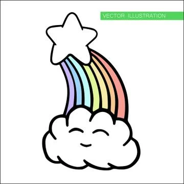 Cloud with rainbow and flying star Stock Illustration