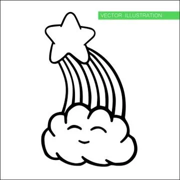 Cloud with rainbow and flying star Stock Illustration