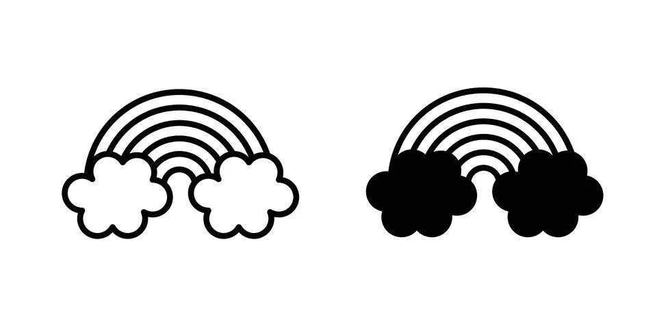 Cloud rainbow icon drawing lines. Silhouette style vector bundle Stock Illustration