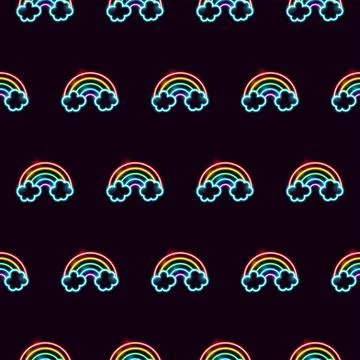 Cloud Rainbow Seamless Neon Pattern Stock Illustration