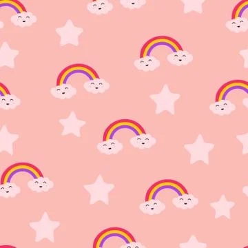 Cloud Rainbow Star and Sun Cute Seamless Repeat Pattern, Laughter Fun Care Jo Stock Illustration
