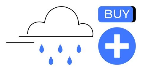Cloud with Raindrops and Buy Button with Plus Symbol, Representing E-commer.. Stock Illustration