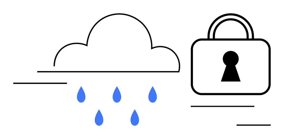 Cloud with Raindrops and Lock Representing Data Security and Protection for.. Stock Illustration
