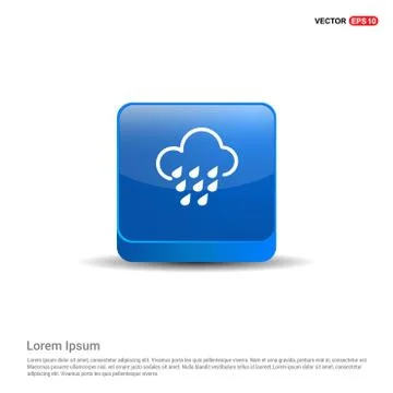 Cloud Raining Icon - 3d Blue Button Stock Illustration