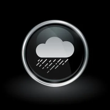 Cloud raining icon inside round silver and black emblem Stock Illustration