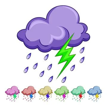 Cloud raining with lightning bolt representing stormy weather Stock Illustration
