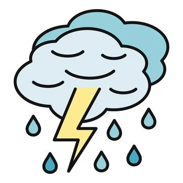 Cloud raining lightning bolts and raindrops weather icon Stock Illustration