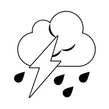 Cloud raining with rays weather cartoon in black and white Stock Illustration