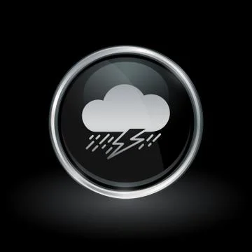 Cloud rainstorm icon inside round silver and black emblem Stock Illustration