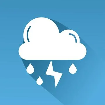 Cloud rainy with thunder weather line style icon in blue background Stock Illustration
